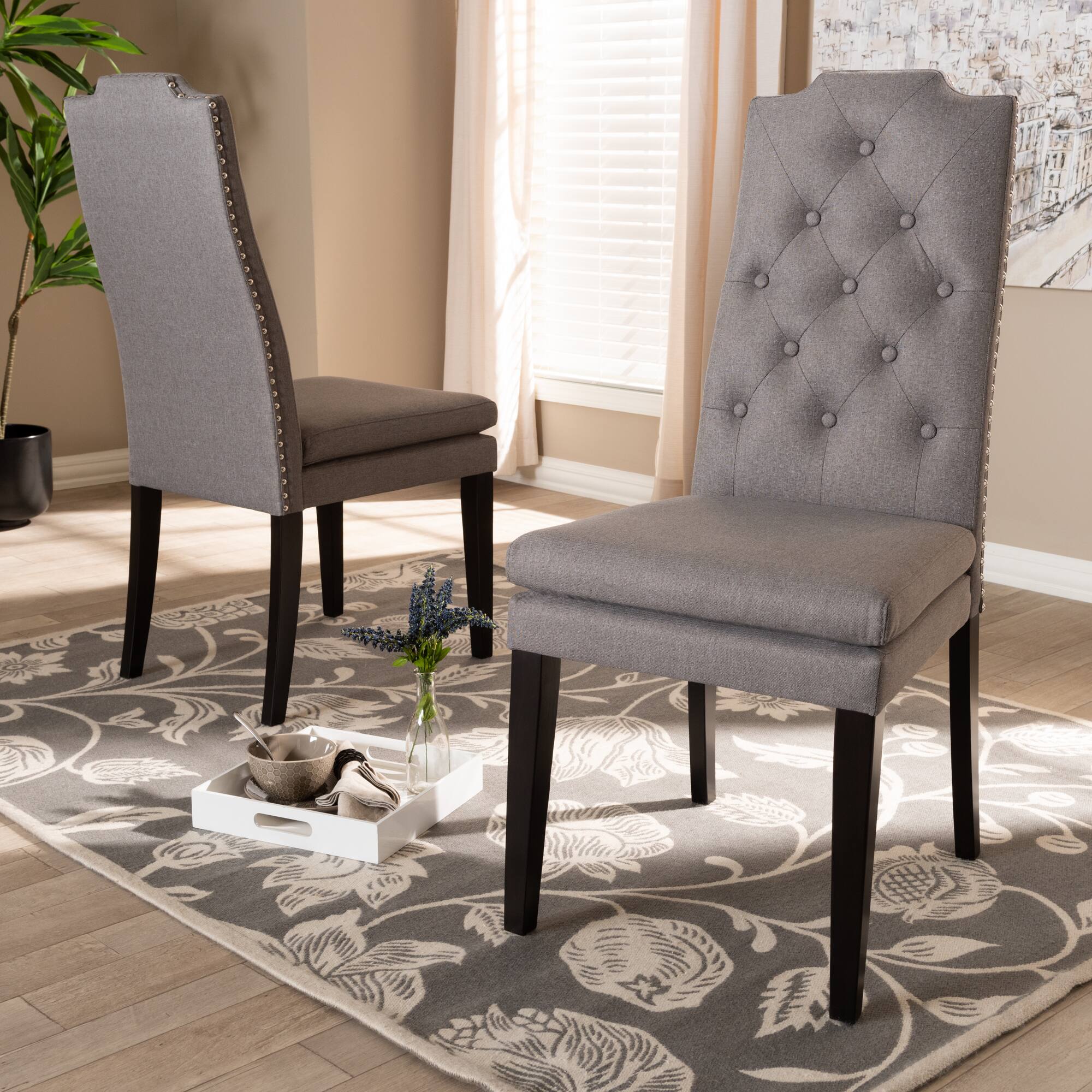 Alt View 1. Baxton Studio - Dylin Modern and Contemporary Fabric Upholstered Button Tufted Wood Dining Chair Set - Gray.