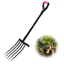VEVOR - Garden Fork, 5-Tine Gardening Pitchfork with Metal Handle, 41 in Heavy Duty Digging Fork with Y Grip - Red