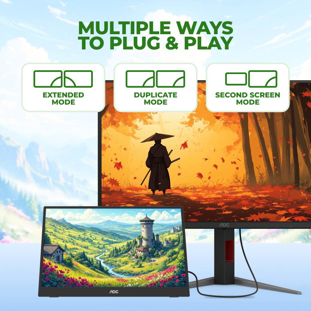 MULTIPLE WAYS TO PLUG & PLAY

- EXTENDED MODE
- DUPLICATE MODE
- SECOND SCREEN MODE