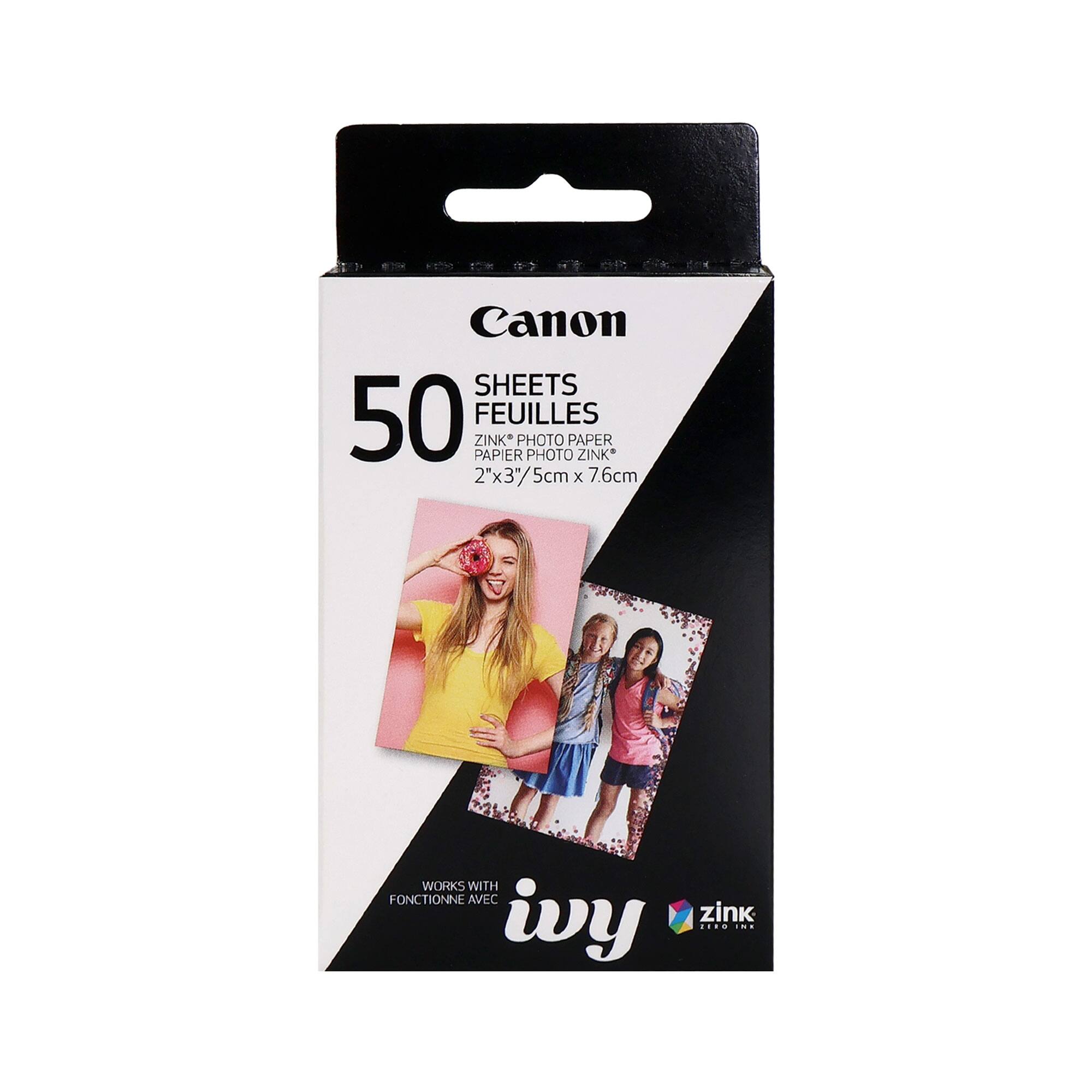 Canon SHEETS 50 FEUILLES ZINK PHOTO PAPER PAPIER PHOTO ZINK 2"x3" 5cm x 7.6cm WORKS WITH FONCTIONNE AVEC ivy zink