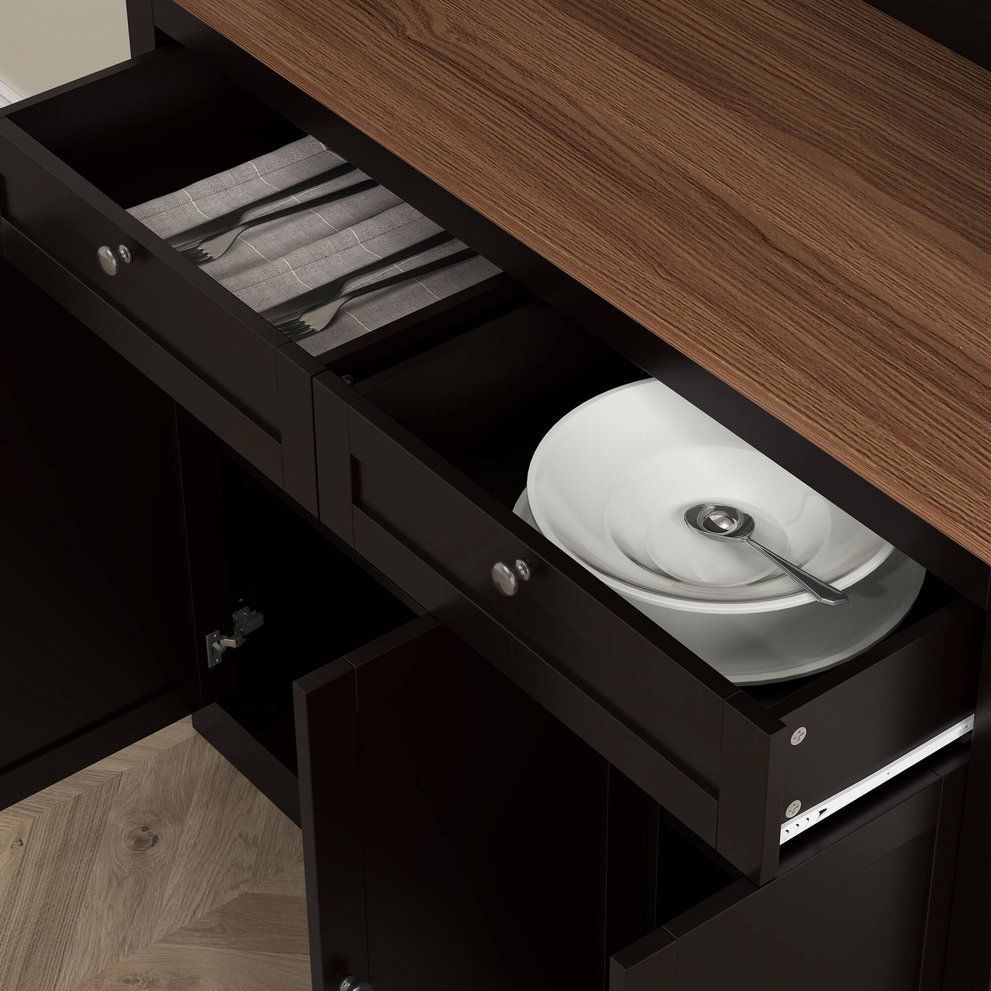 Alt View 7. Homcom - 71" Kitchen Pantry Cabinet, Freestanding Kitchen Hutch with Microwave Stand, 2 Drawers and Adjustable Shelves - Black.