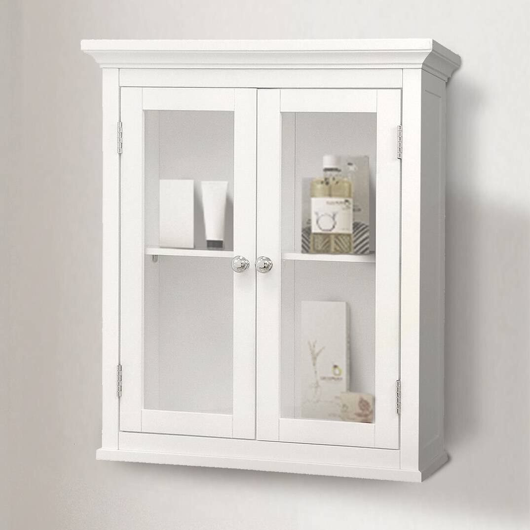 Angle. Hivvago - Classic 2-Door Bathroom Wall Cabinet in White Finish - White.