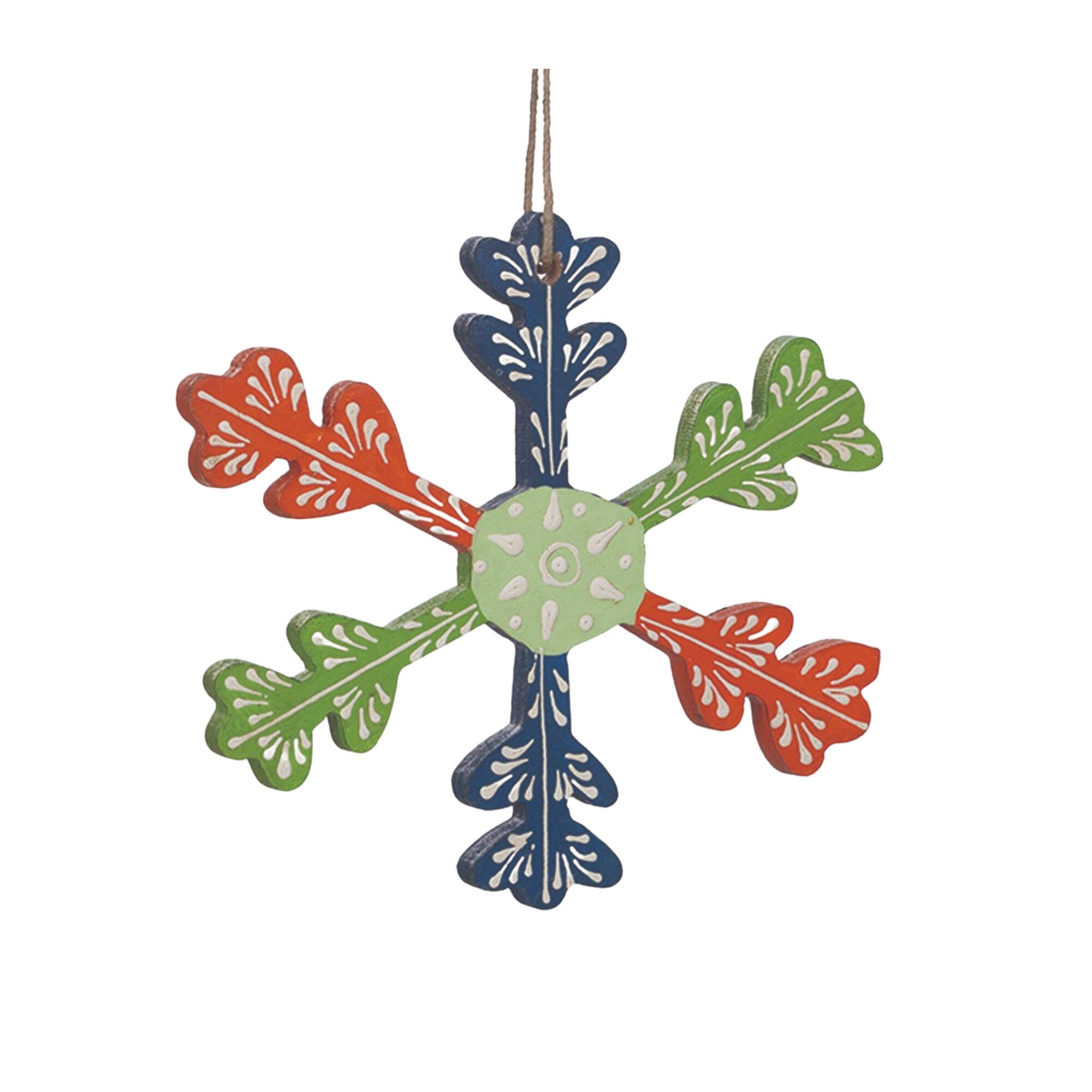 Left. BreeBe - Wood Snowflake Ornament (Set of 6) - Green, Blue.