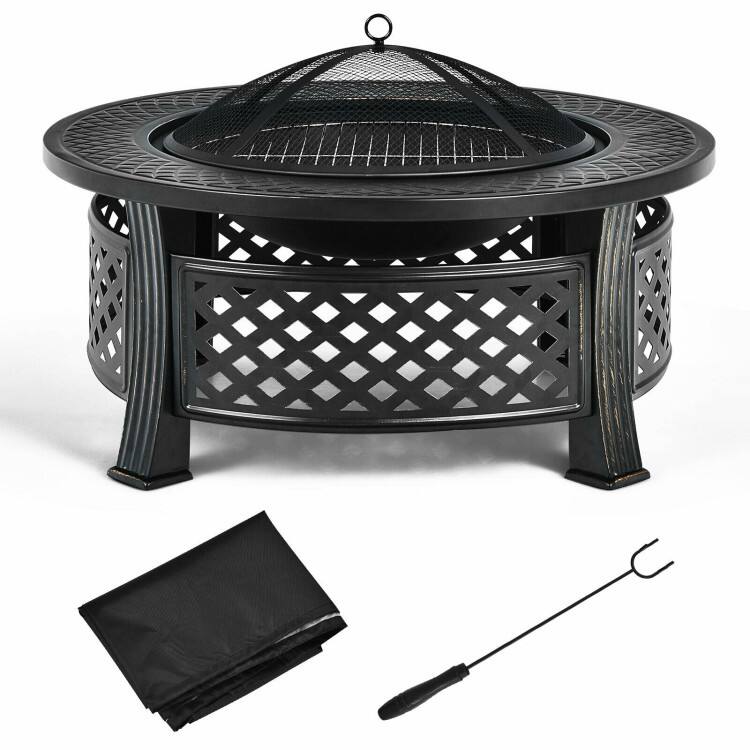 Alt View 7. Mondawe - Outdoor Fire Pit with BBQ Grill and High-temp Resistance Finish - Black.