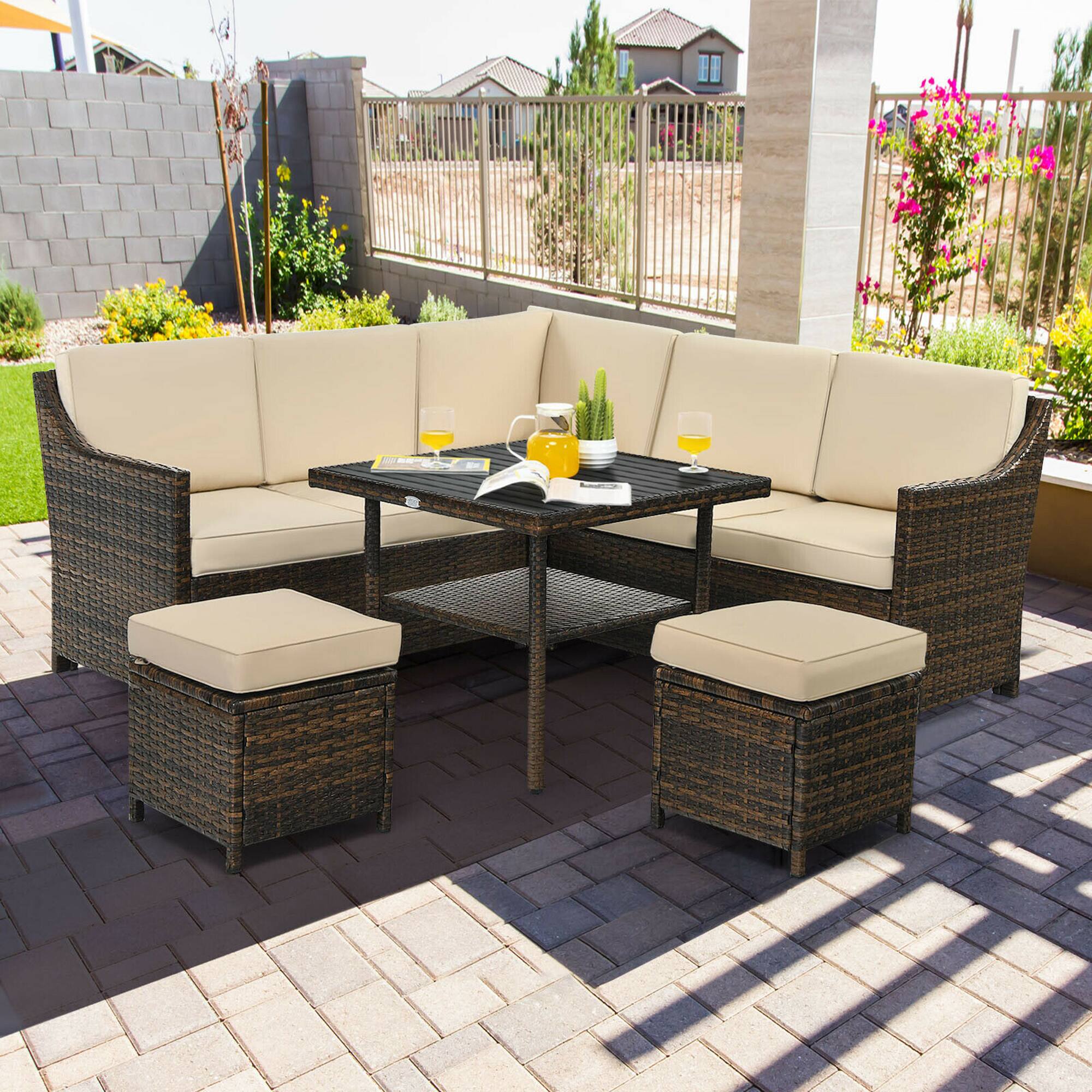 Gymax - 6PCS Rattan Patio Sectional Sofa Set Cushioned Conversation Furniture Set - Beige price history on PriceWatchPro