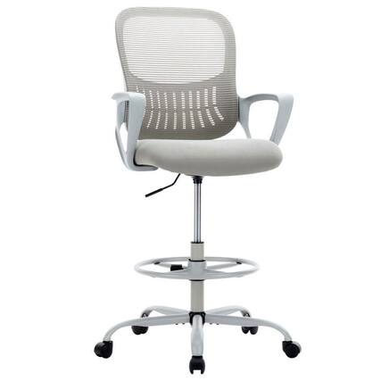 Front. Kadyn - 48.8" Tall Office Chair for Standing Desk - Adjustable Counter Height Chair with Foot Ring for Elevated Comfort, Gray - Gray.