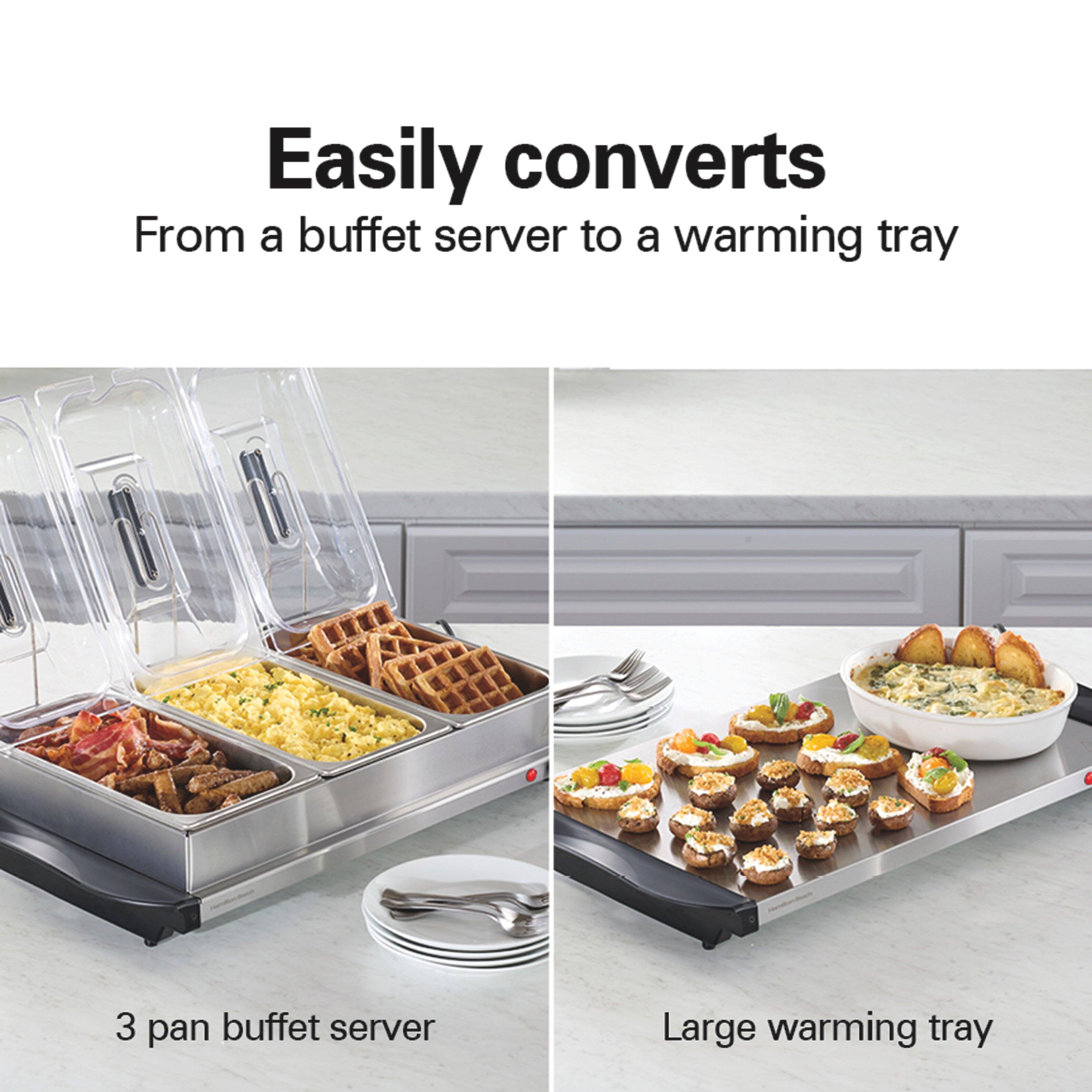 Easily converts from a buffet server to a warming tray

3 pan buffet server

Large warming tray