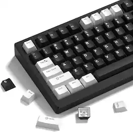 Womier - Double Shot PBT Keycaps Set , Cherry Profile Custom Keycaps for All US Layout Gaming Mechanical Keyboard - Black-White-127 Keys