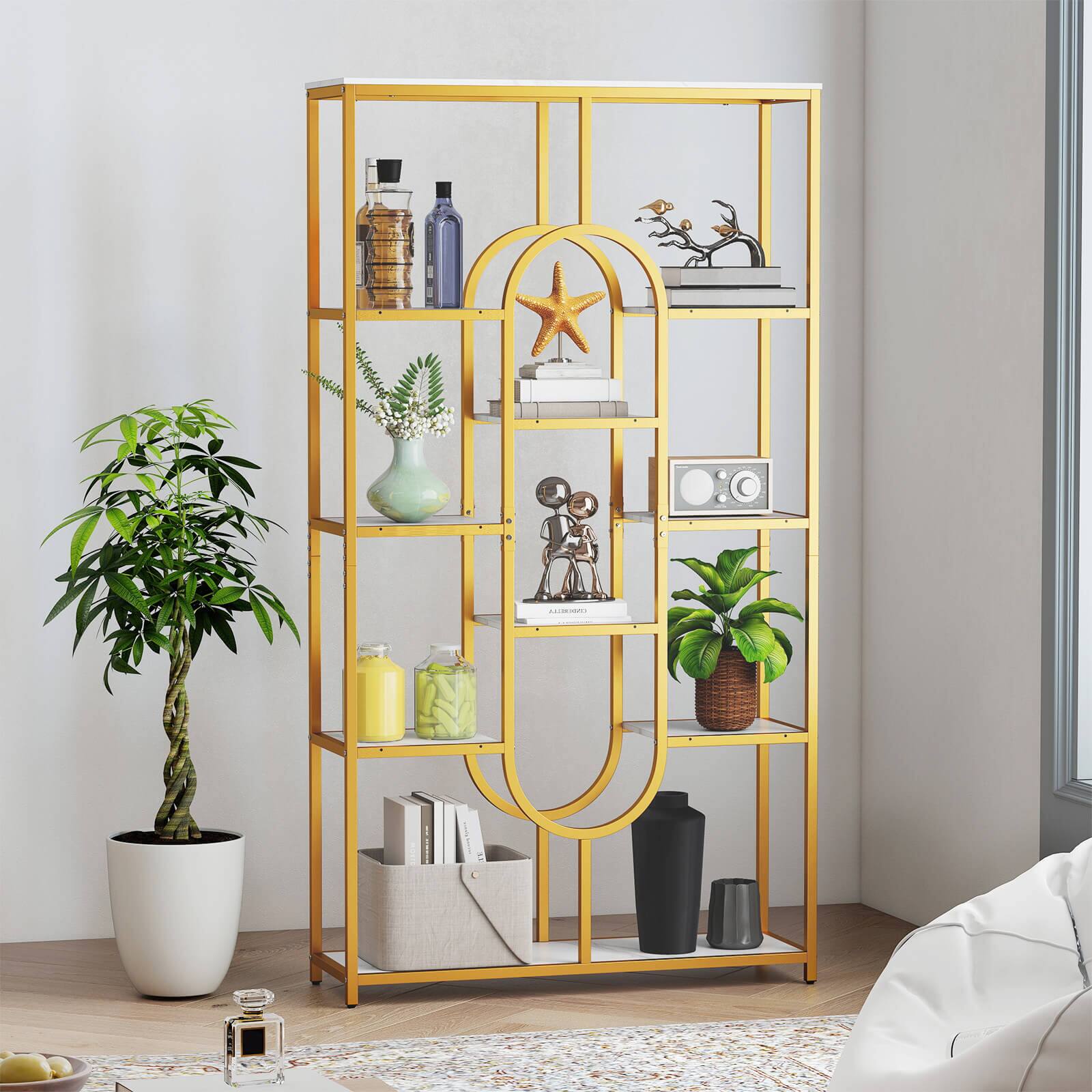 Alt View 1. Costway - Costway 1 PCS 5-Tier Bookshelf 69" Tall Etagere Bookcase with Open Storage Shelves Display Shelf - White,Gold.
