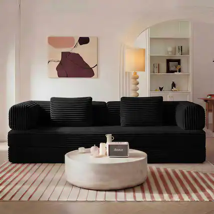 Front. Meqiodas - Compression Sofa,Convertible Floor Sofa Bed-with Pillow Back Support Armrest,Comfy Futon Couch Sleeper Bed - Black.
