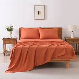MarCielo - 3/4 Pcs Soft Solid & Embroidery Bed Sheets Set - Salmon