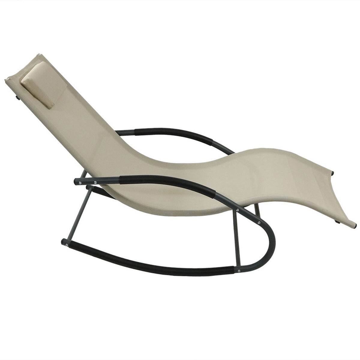 Left. Hivvago - Set of 2 Beige Rocking Chaise Lounger Patio Lounge Chair with Pillow - Beige.