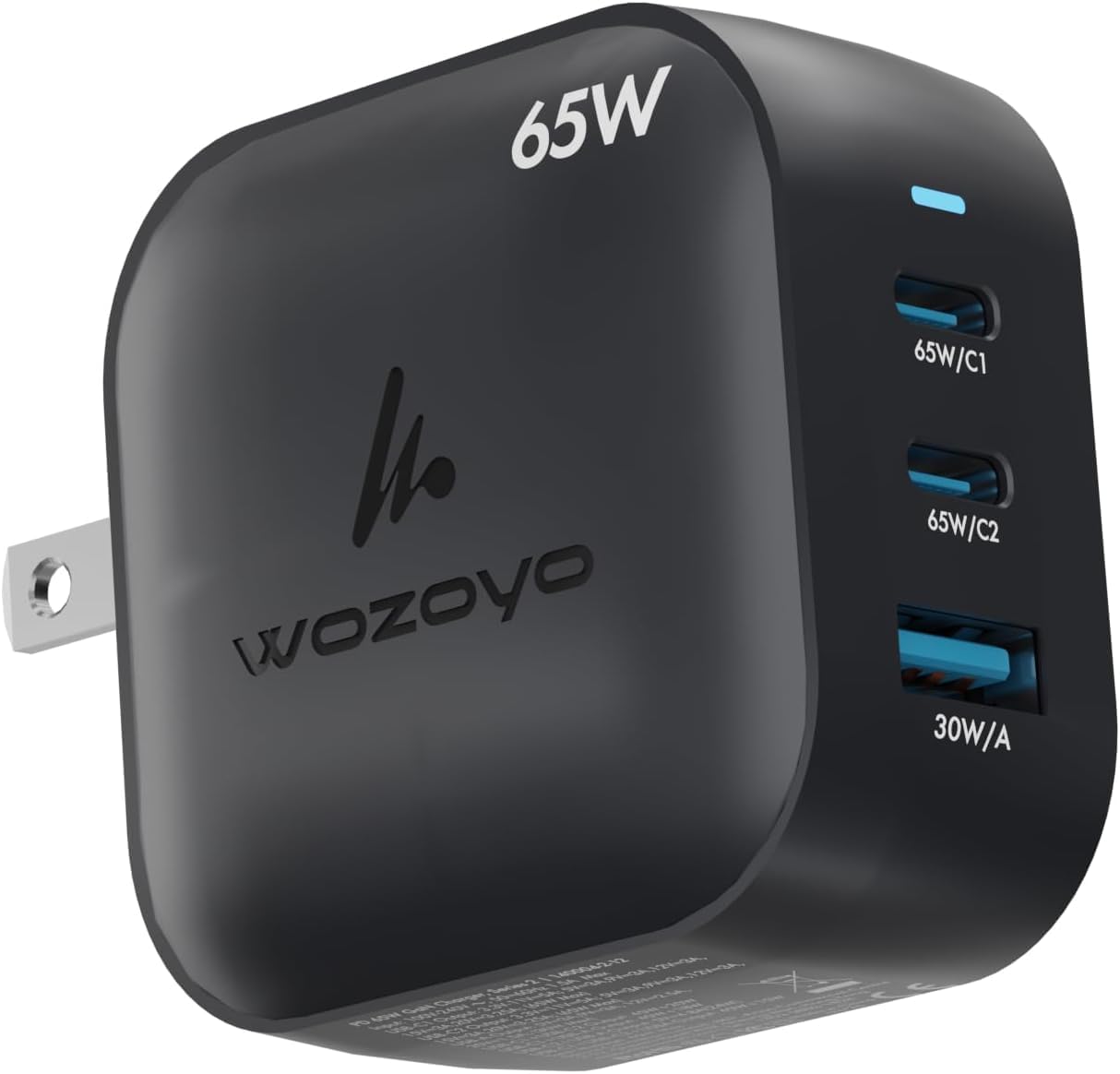 Wozoyo 65W GaN Charger, 2X Type C & USB A, Superfast 2.0, PD/PPS/QC 3.0 ...