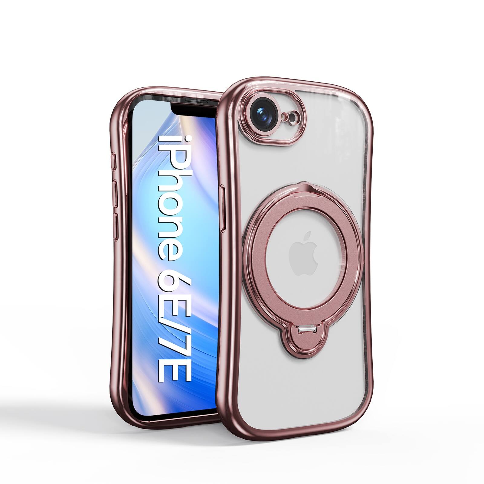 Dteck - Magnetic Case for Apple iPhone 17e with 360 Ring Stand and Strap, Shockproof TPU Phone Cover Built-in Lens Protector - Pink