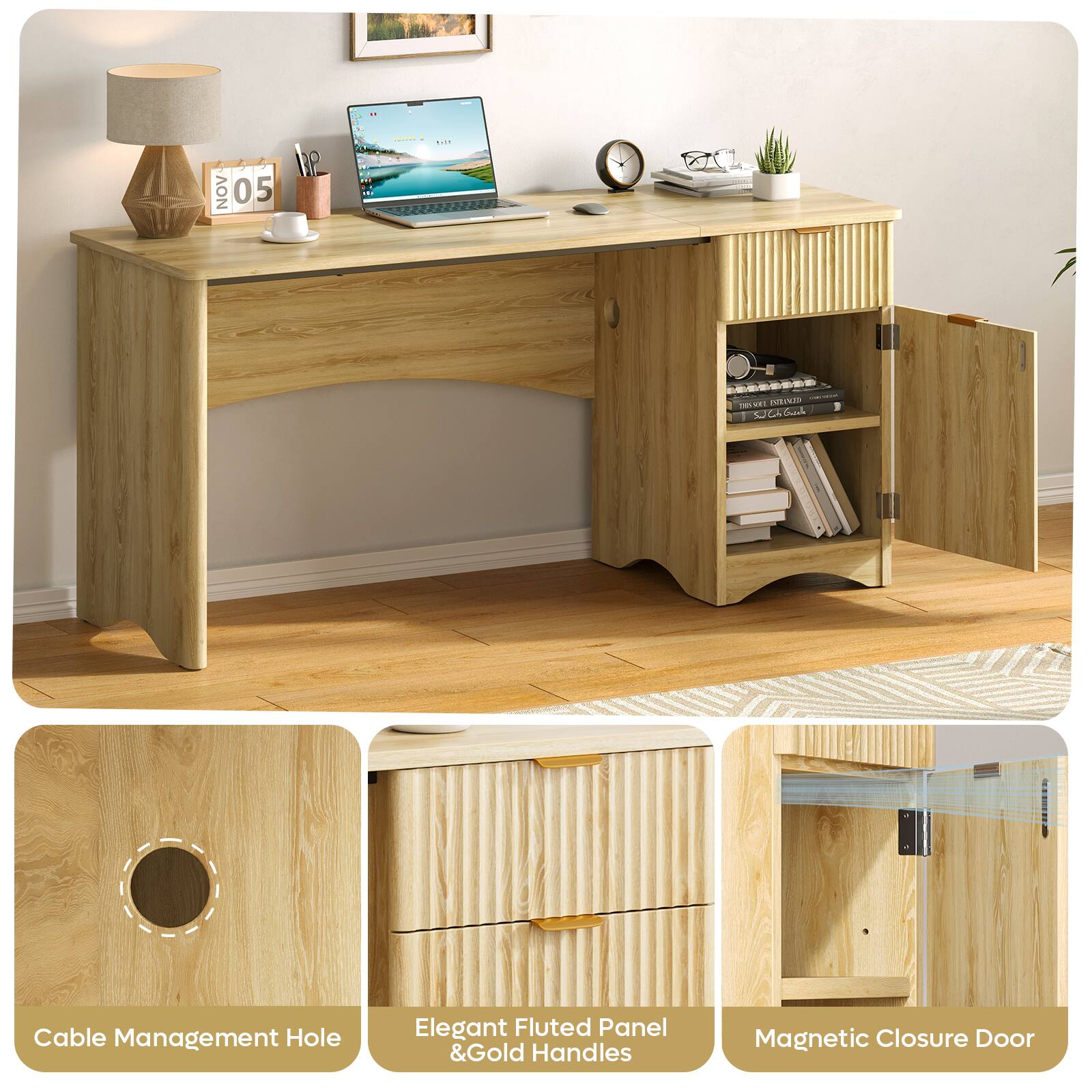 AON 05  
120112 -  
THINKEL NIVE SulGod  
Cable Management Hole  
Elegant Fluted Panel & Gold Handles  
Magnetic Closure Door