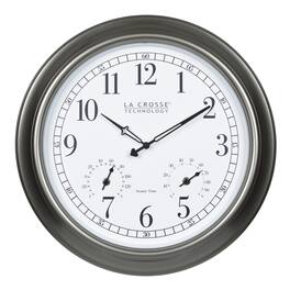 La Crosse Technology - 18 inch Atomic Analog Outdoor Clock with Thermometer & Hygrometer, Silver - Pewter