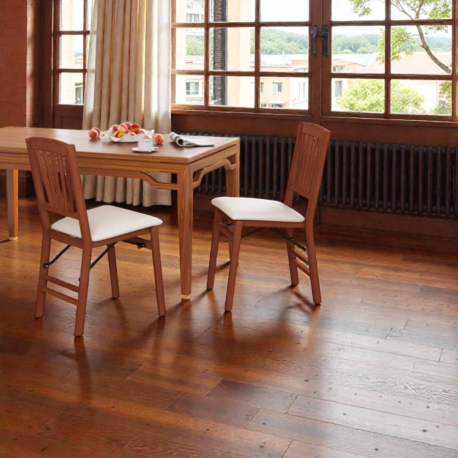 Hivvago - Folding Dining Chair Set of 2 with Ergonomic Cushions and Rubberwood Build - Walnut