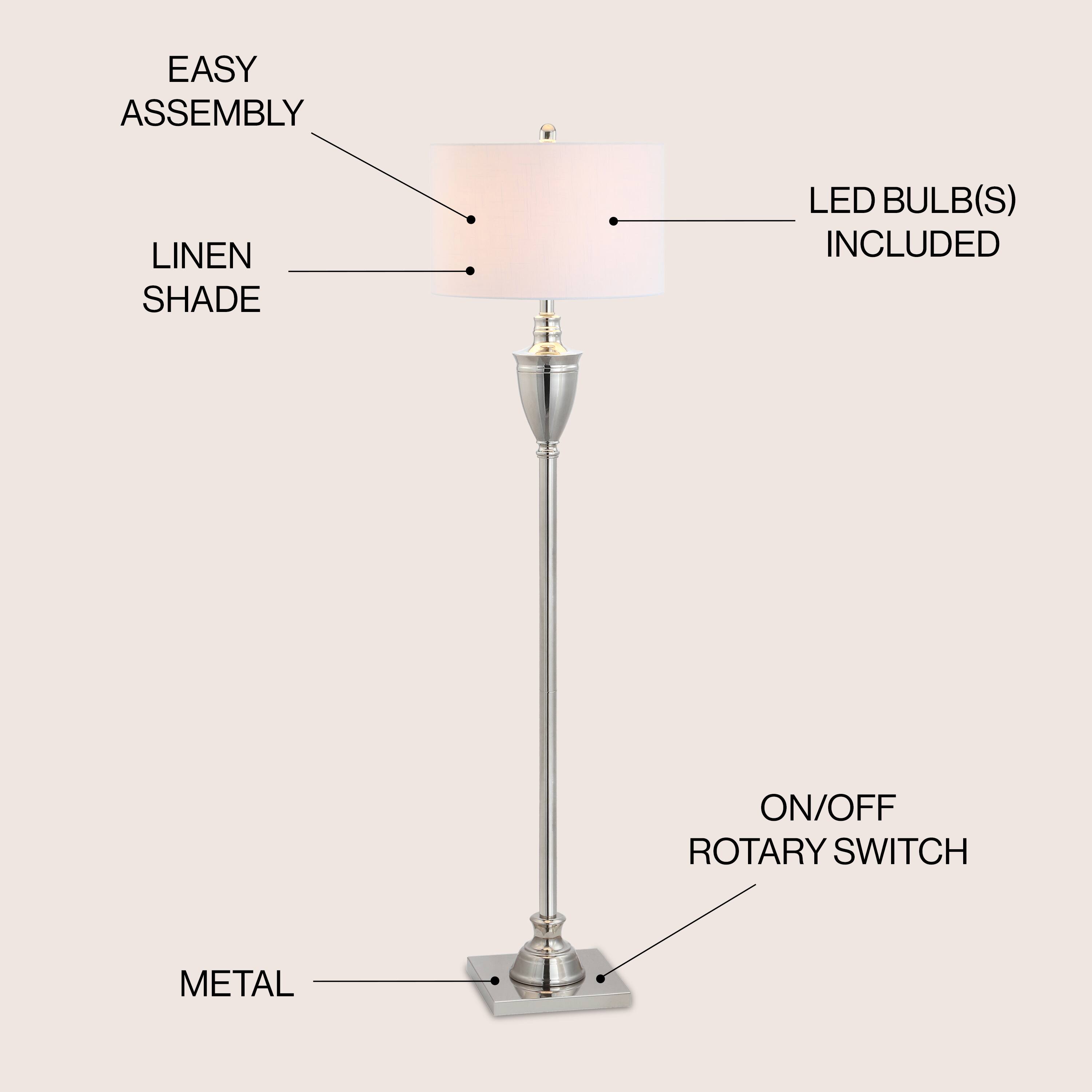 EASY ASSEMBLY LINEN SHADE LED BULB(S) INCLUDED ON/OFF ROTARY SWITCH METAL