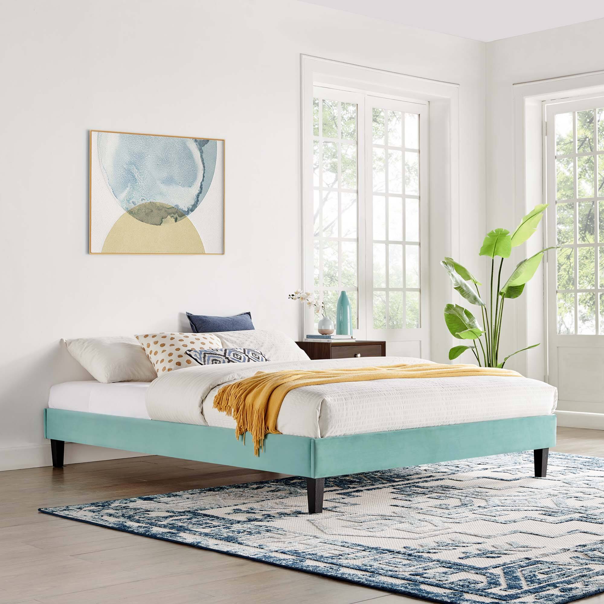 Alt View 1. Modway - Tessie Fabric King Bed Frame with Squared Tapered Legs - Blue.