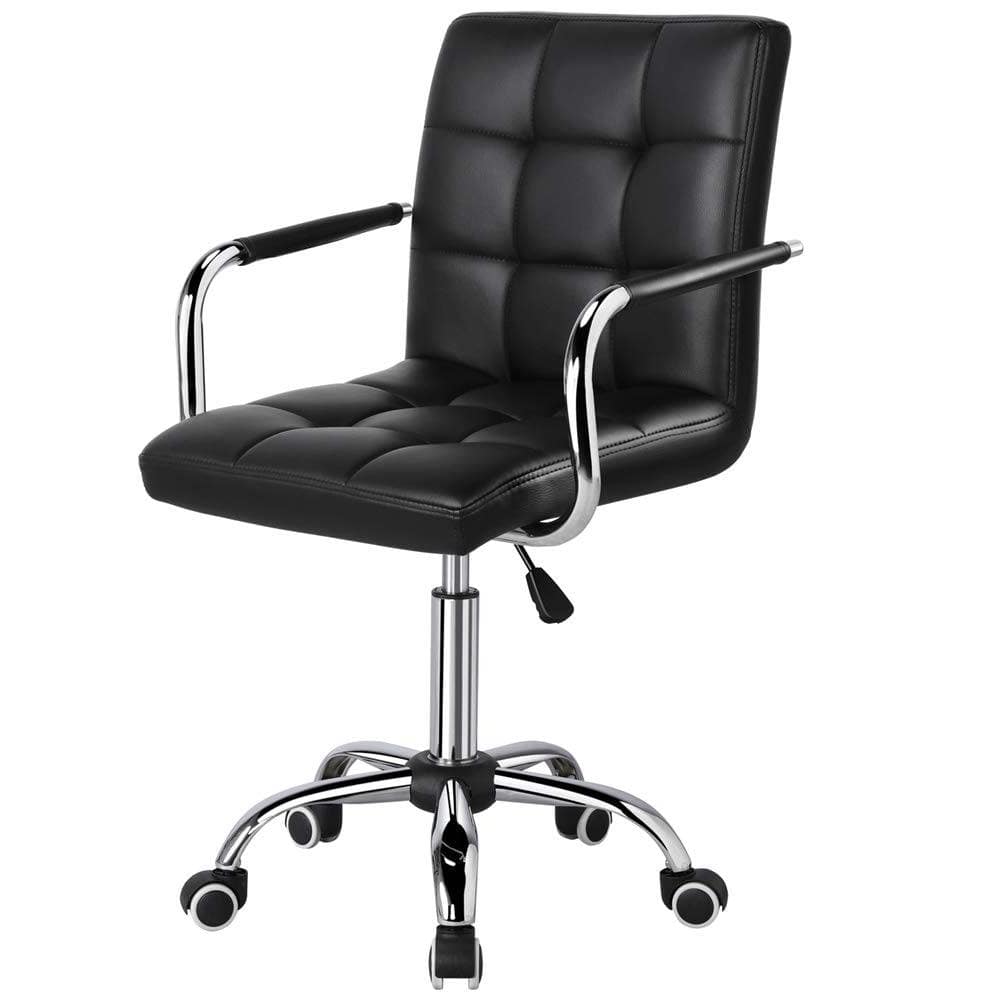 Hivvago - Modern Mid-Back Faux Leather Office Chair with Removable Arms - Black