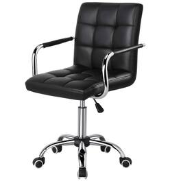 Hivvago - Modern Mid-Back Faux Leather Office Chair with Removable Arms - Black