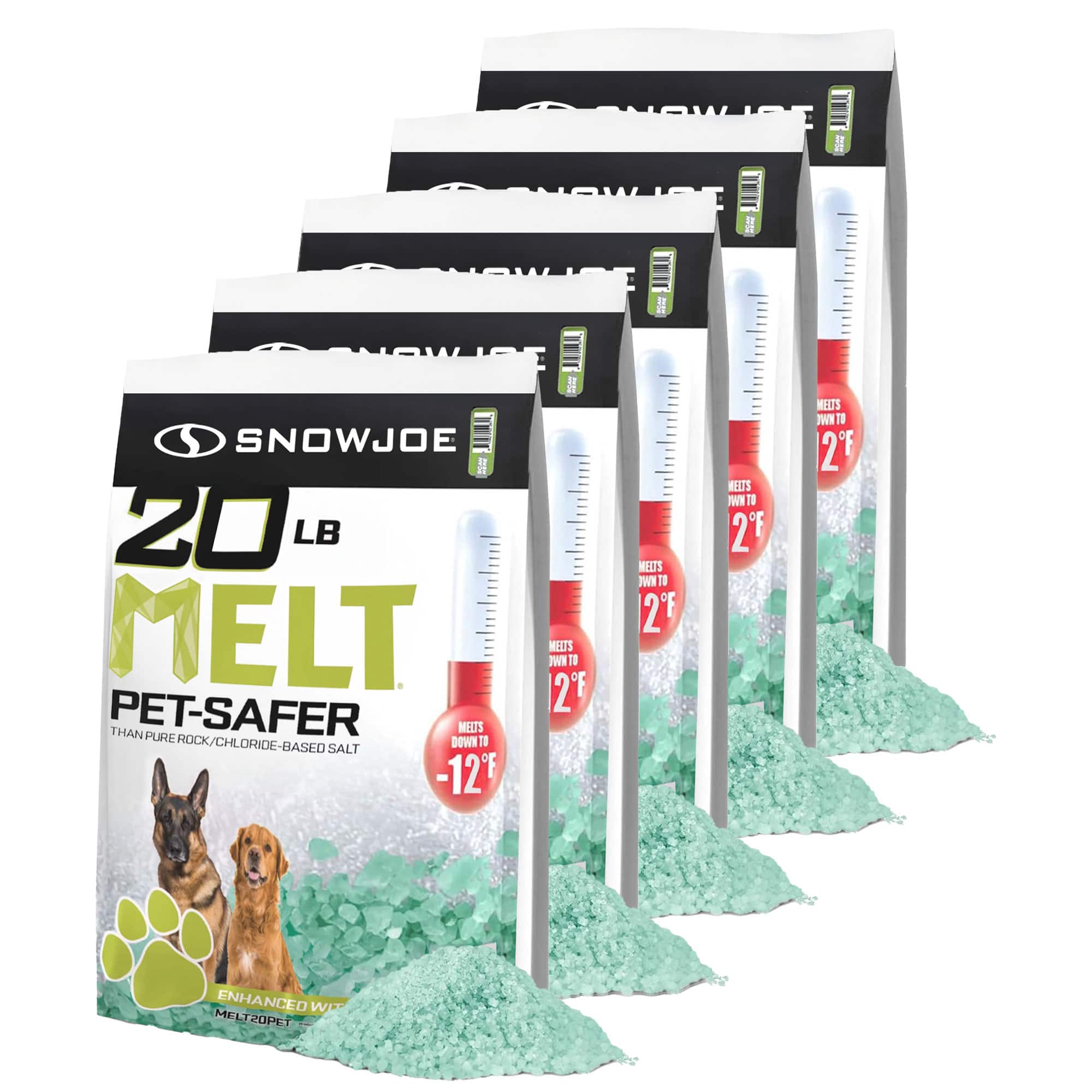 Snow Joe - 5 Pack Pet-Safer Ice Melt Blend, Safe for Concrete/Sidewalks, 20 lb - White/green