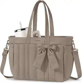 mosiso - Puffer Tote Bag for Women 17-17.3 inch Laptop Bag with Cup Holder Lightweight Shoulder Bag for Travel Work School Gym - Brown