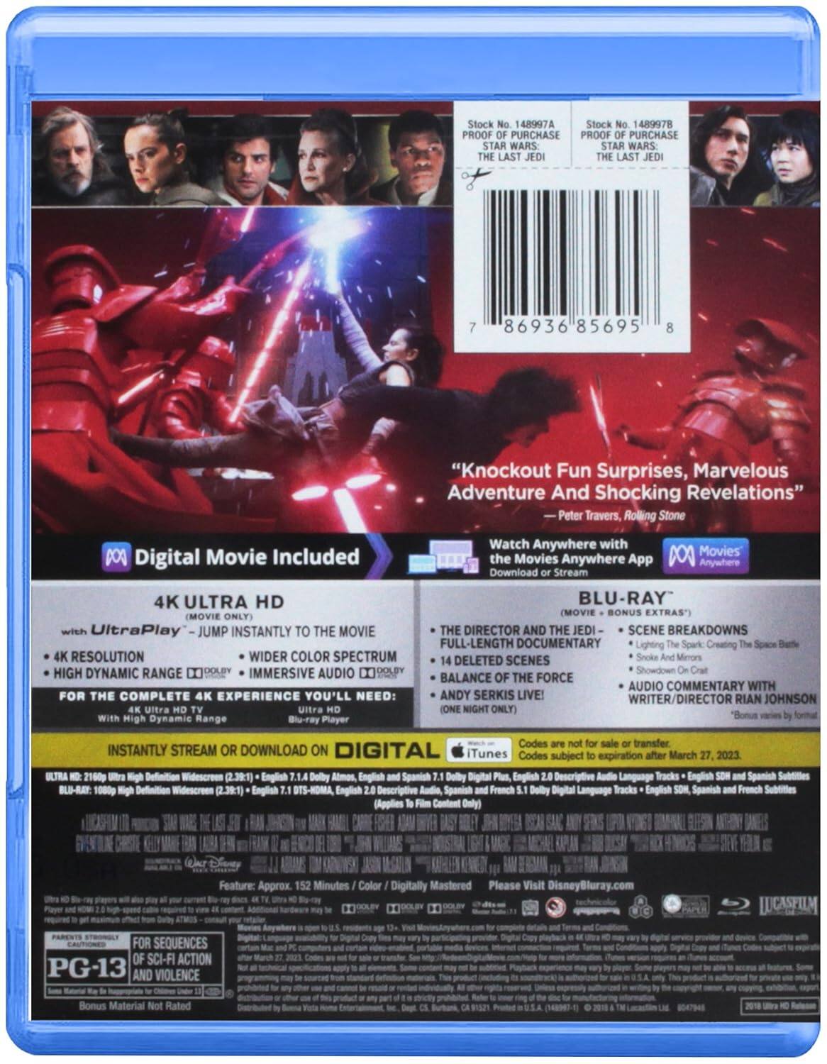 Alt View 1. Star Wars: Episode VIII: The Last Jedi   - 4K Blu-Ray.