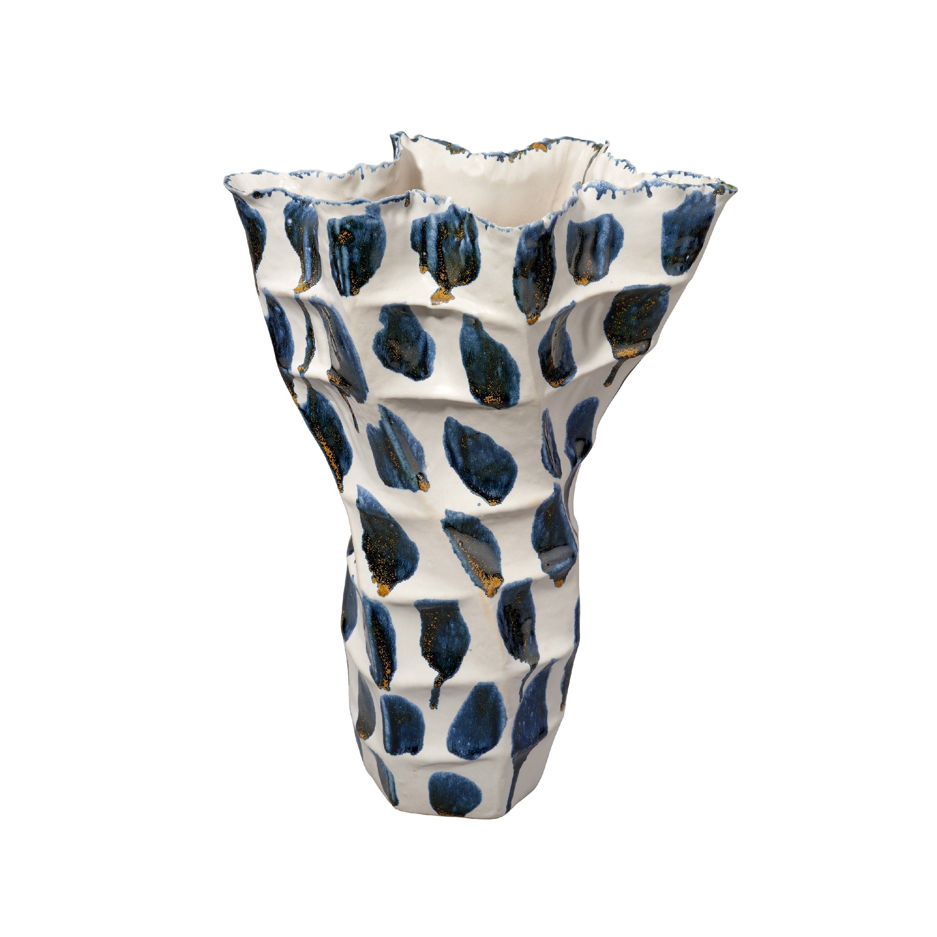 Manhattan Lane Nery Decorative Vase, Patchwork Ceramic, Ruffled Edge ...