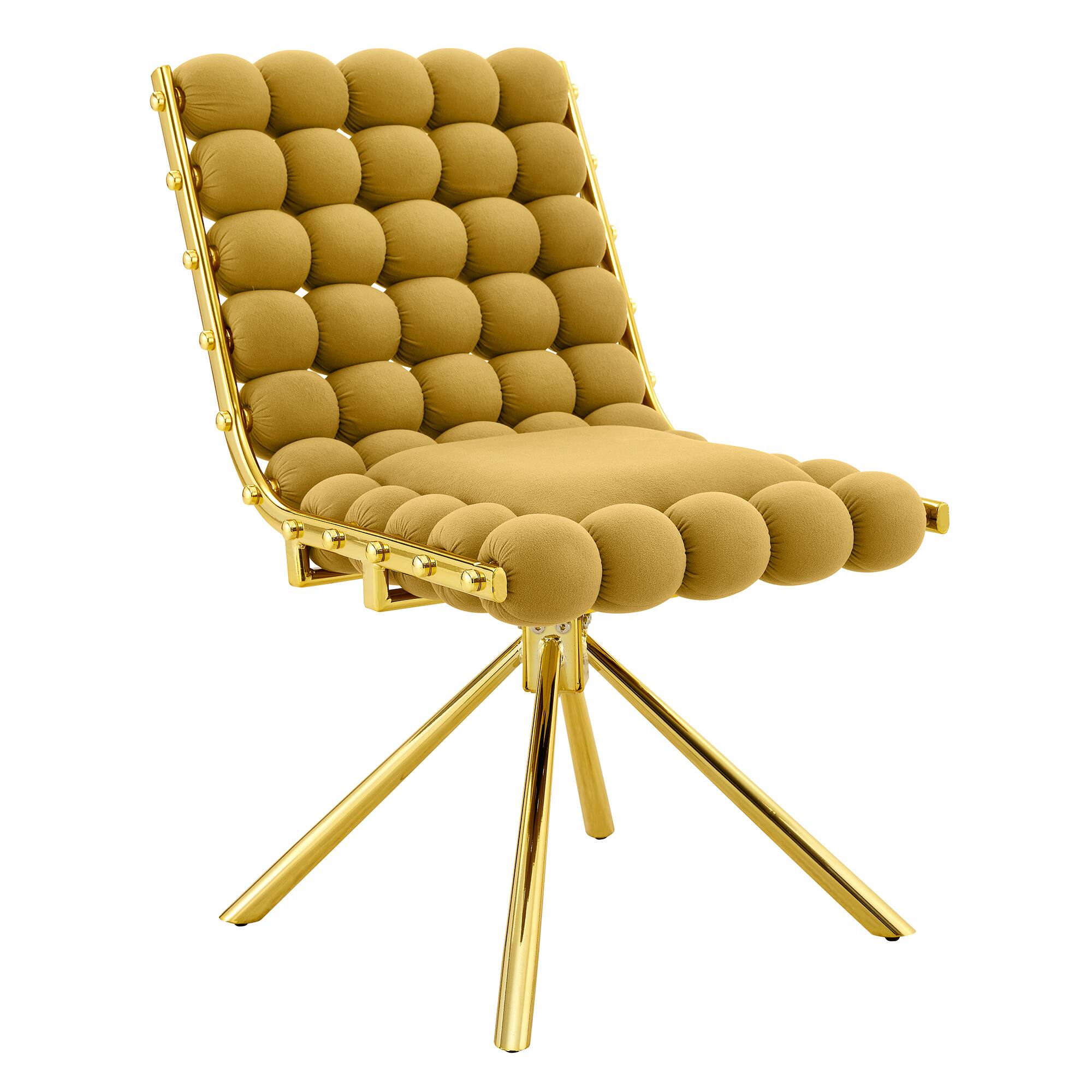 Alt View 5. Loheer - Loheer Yellow Dining Chairs Set of 2, Velvet Bubble Tufted Accent Chairs with Gold Legs, 1.63 ft, Dining Room Kitchen - Gold,Yellow.