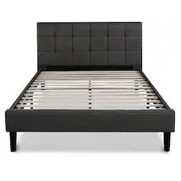 Hivvago - Queen size Modern Classic Upholstered Platform Bed with Headboard - Dark Gray