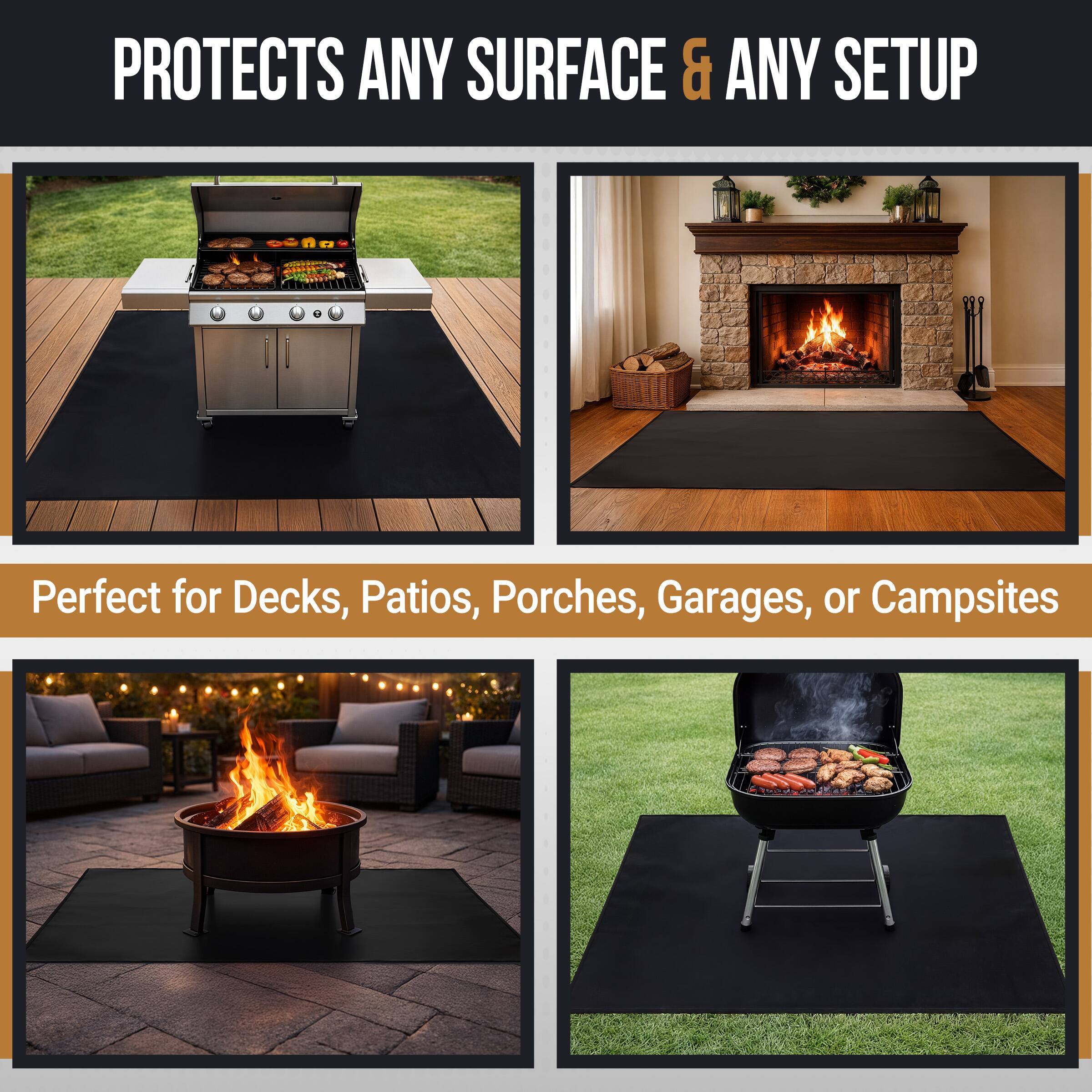 PROTECTS ANY SURFACE & ANY SETUP

Perfect for Decks, Patios, Porches, Garages, or Campsites