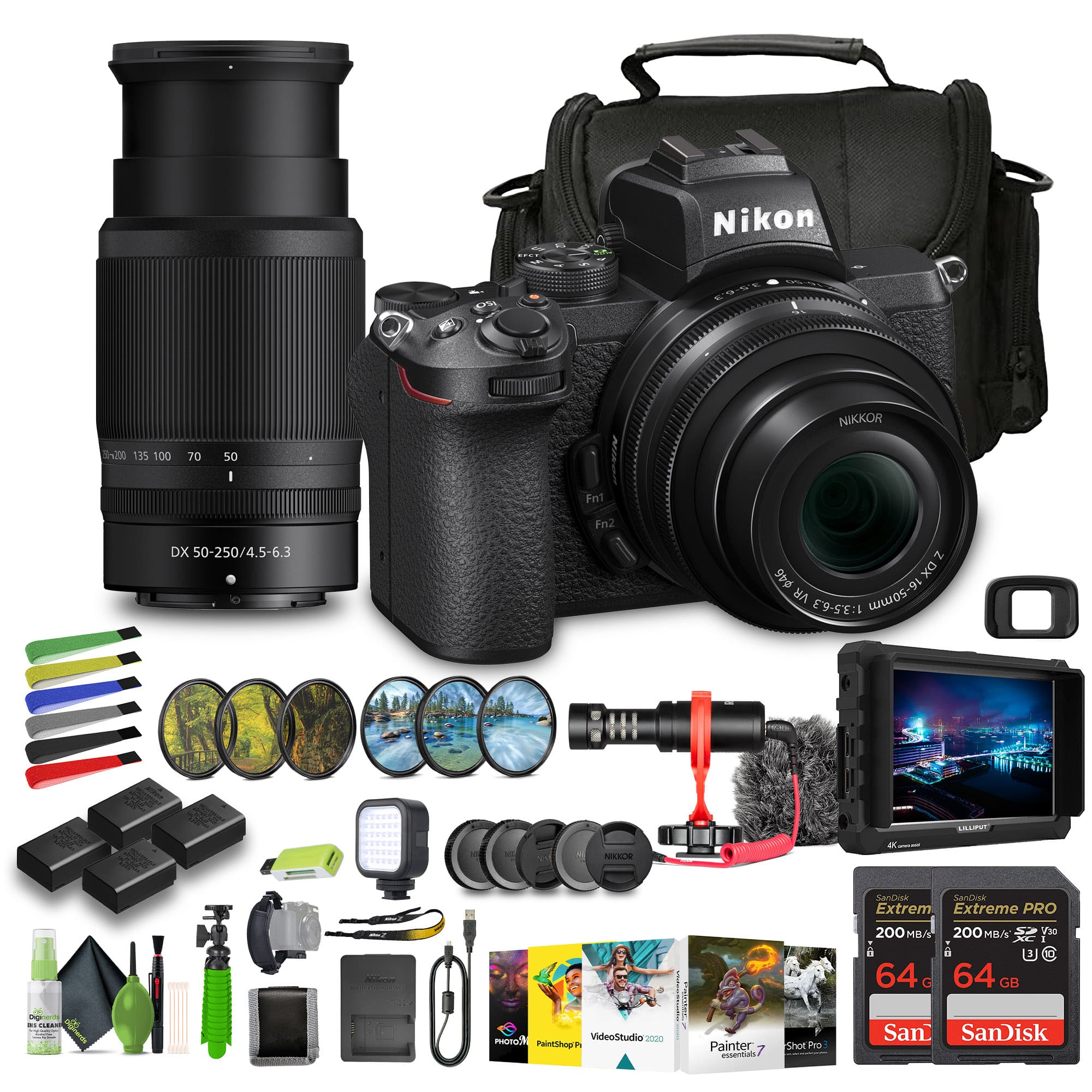 Nikon - Z50 Compact Lightweight Mirrorless Camera with 16-50mm and 50-250mm Lenses (1632) Bundle