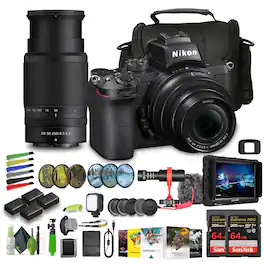Nikon - Z50 Compact Lightweight Mirrorless Camera with 16-50mm and 50-250mm Lenses (1632) Bundle