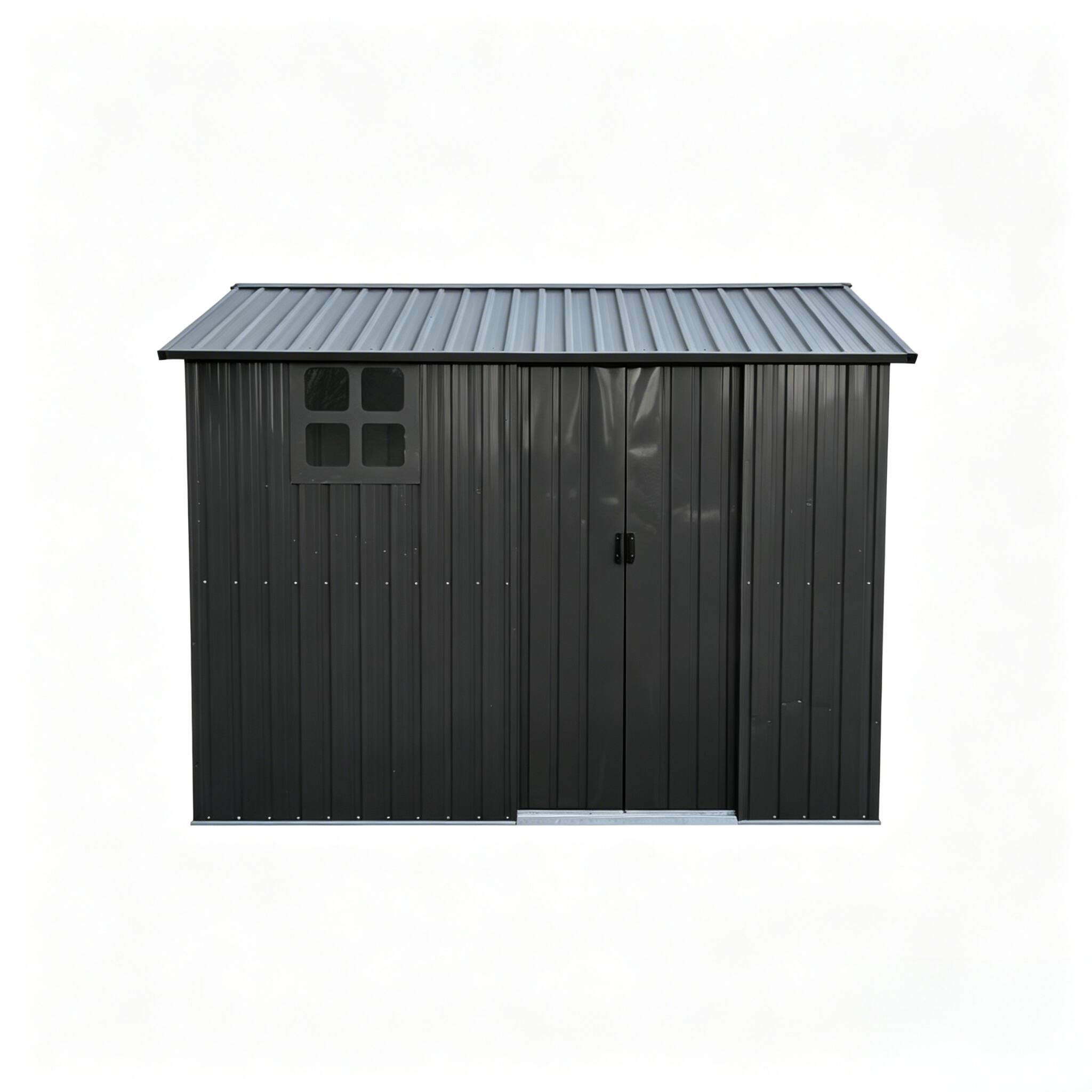 Alt View 7. Loheer - Loheer 8x6 Metal Shed Black Galvanized Steel Outdoor Storage Shed Heavy Duty Tool Shed with Sliding Door Window.