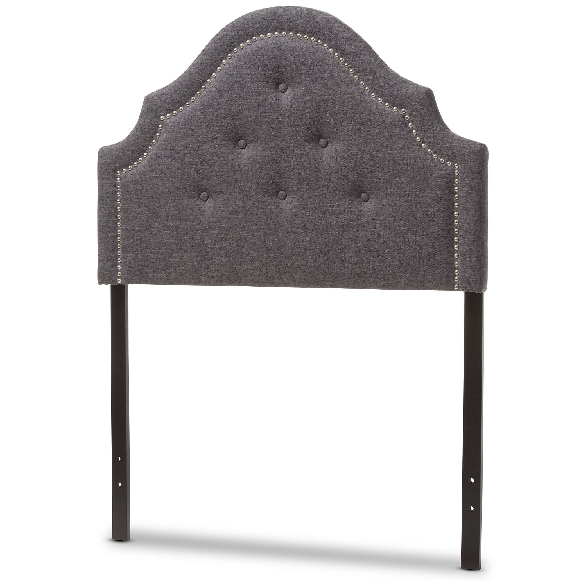 Angle. Baxton Studio - Cora Modern and Contemporary Fabric Upholstered Twin Size Headboard - Dark Grey.