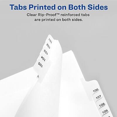 Tabs Printed on Both Sides

Clear Rip-Proof™ reinforced tabs are printed on both sides.

101 102 103 104 105 106 107 108 109 A