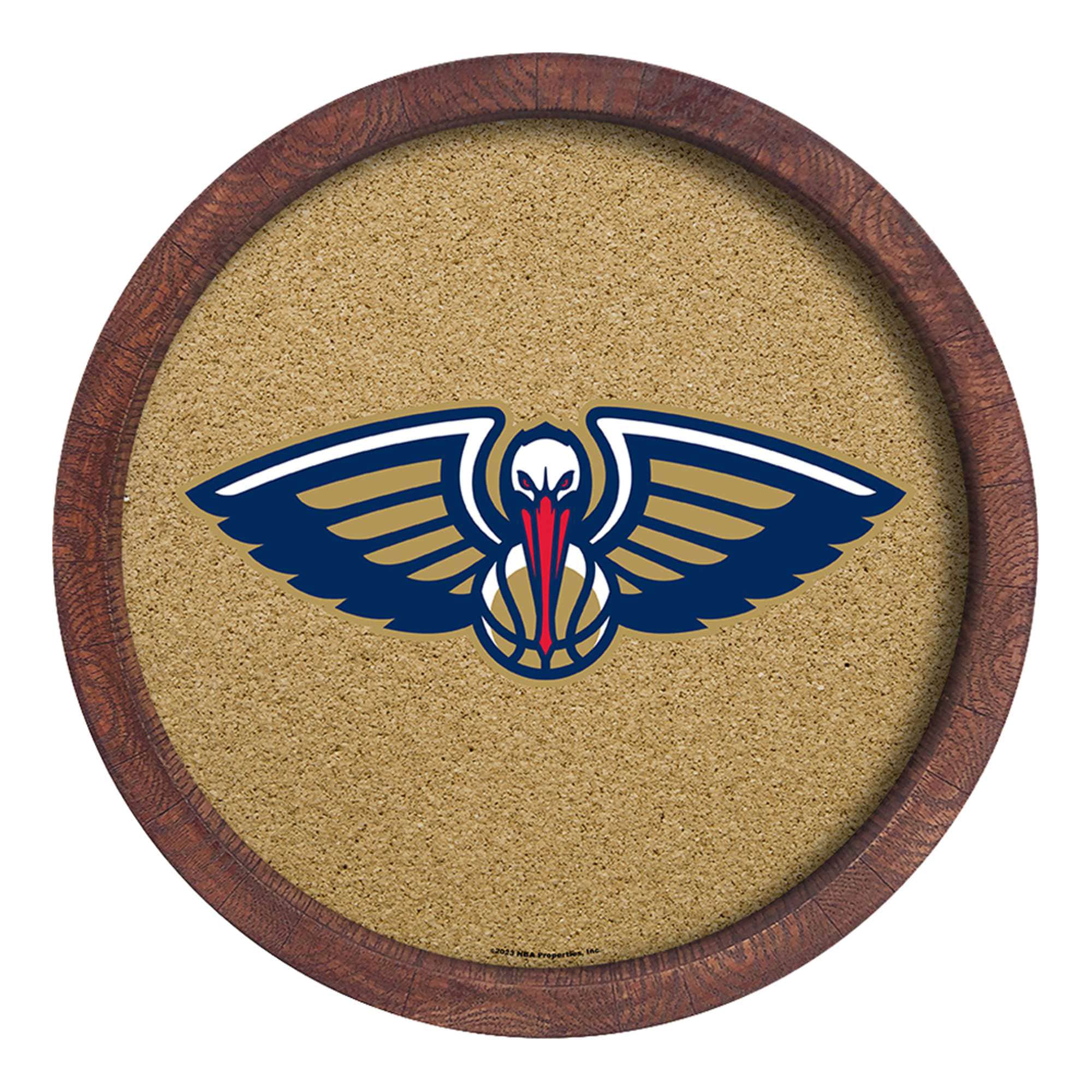 New Orleans Pelicans 20.25'' Round Faux Barrel Framed Cork Board