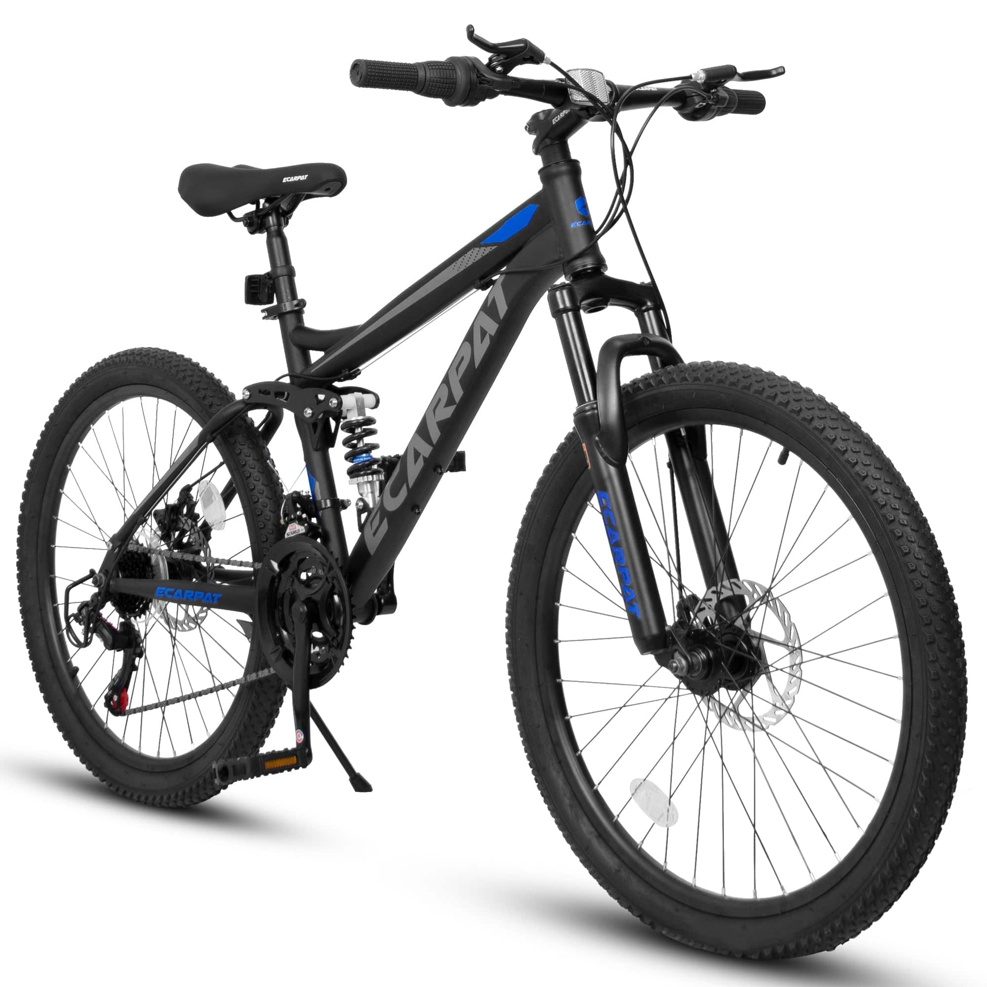 BreeBe - 24" Mountain Bike, 21-Speed, Full Suspension, High Carbon Steel Frame, Disc Brakes, Front & Rear Shock, Men & Women - Black