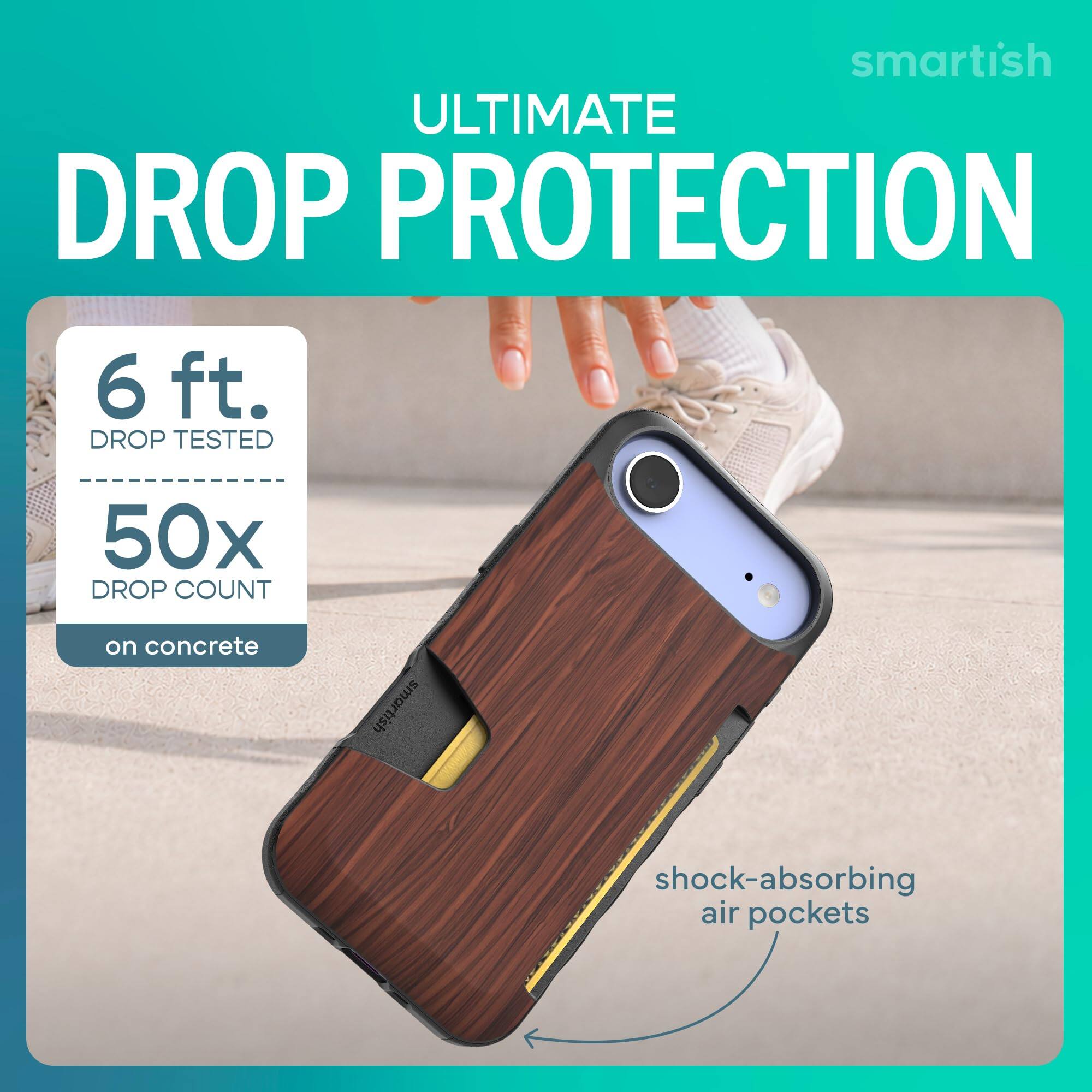 smartish ULTIMATE DROP PROTECTION  
6 ft. DROP TESTED  
50x DROP COUNT  
on concrete  
smartish  
shock-absorbing air pockets