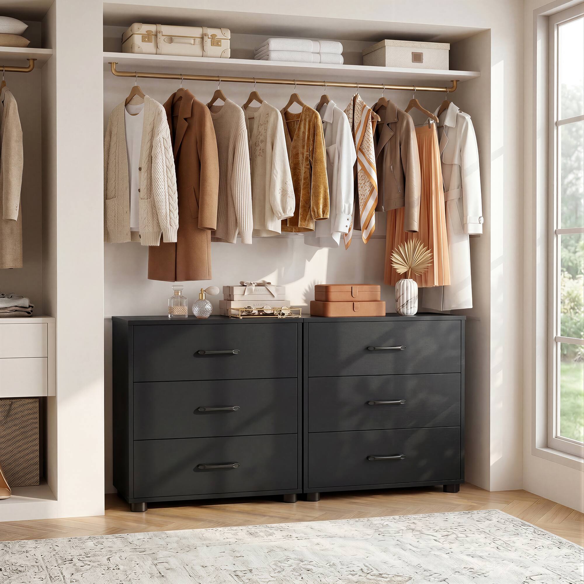 Alt View 1. Aheaplus - Nightstand Set of 2, 21.6'' Wide Bedside with 3 Drawers and Charging Station for Bedroom - Black.