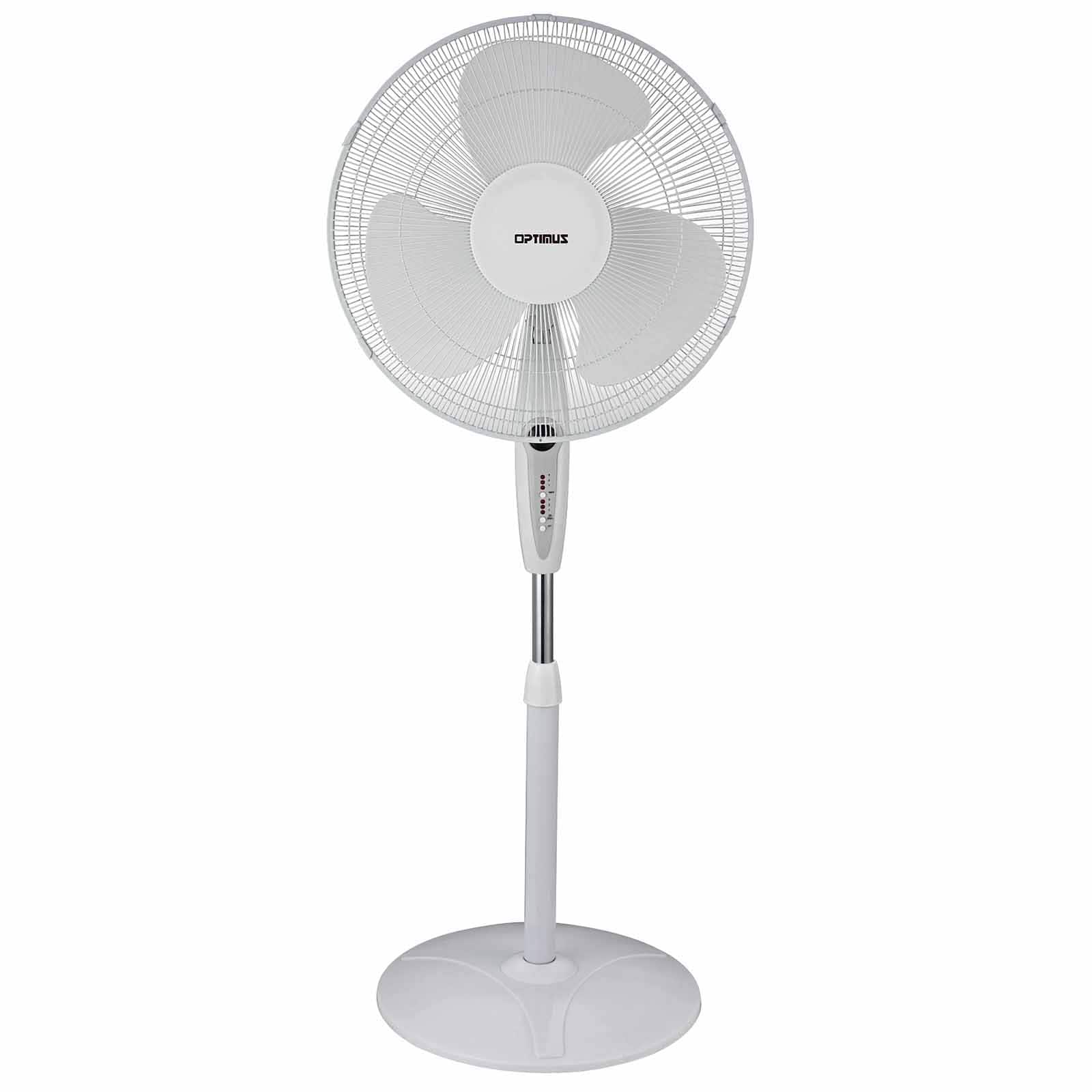 Front. Optimus - Optimus 16 in. Oscillating Stand Fan with Remote Control - White.