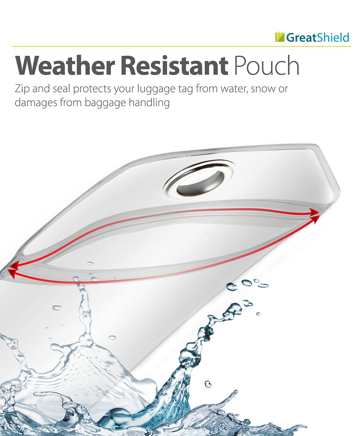 GreatShield Weather Resistant Pouch Zip and seal protects your luggage tag from water, snow or damages from baggage handling