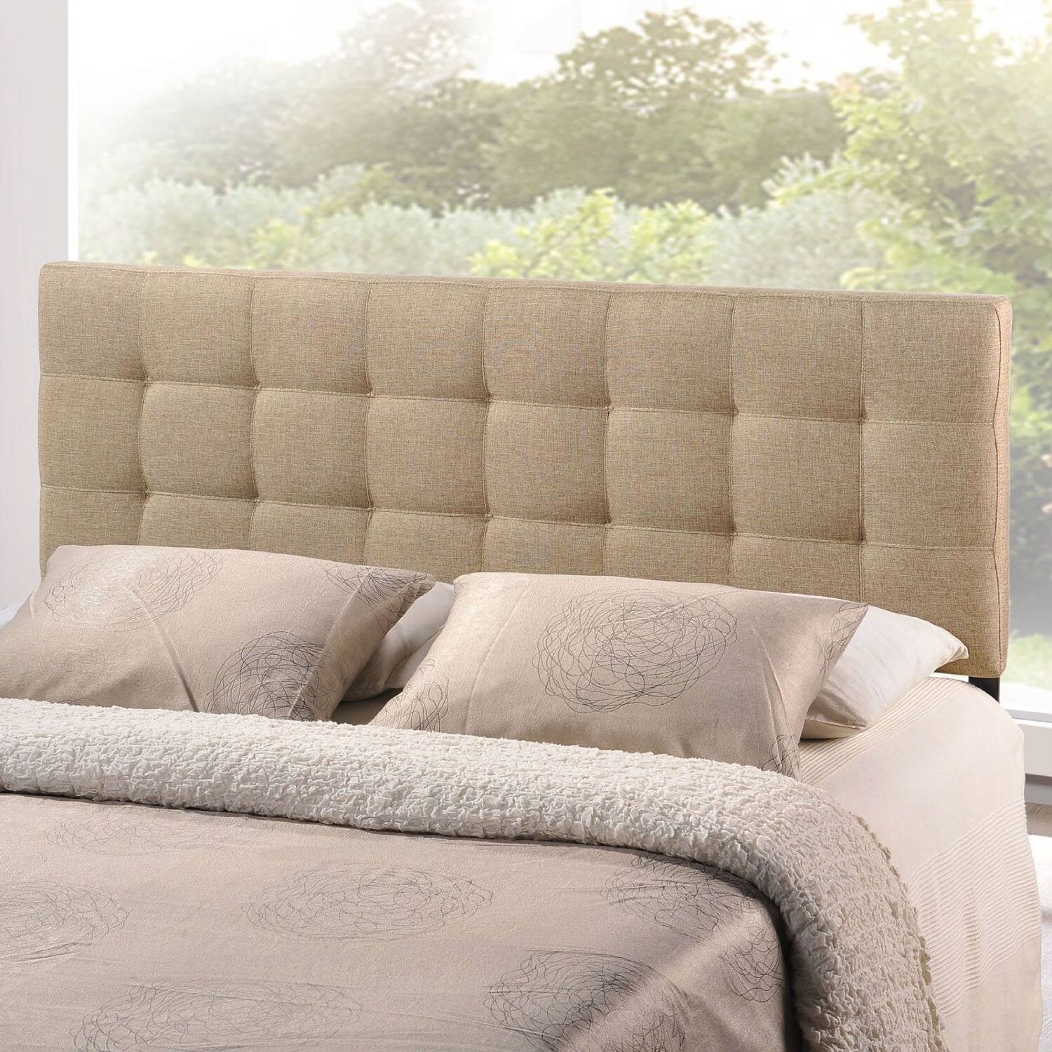 Angle. Hivvago - King size Beige Fabric Upholstered Headboard with Modern Tufting - Beige.
