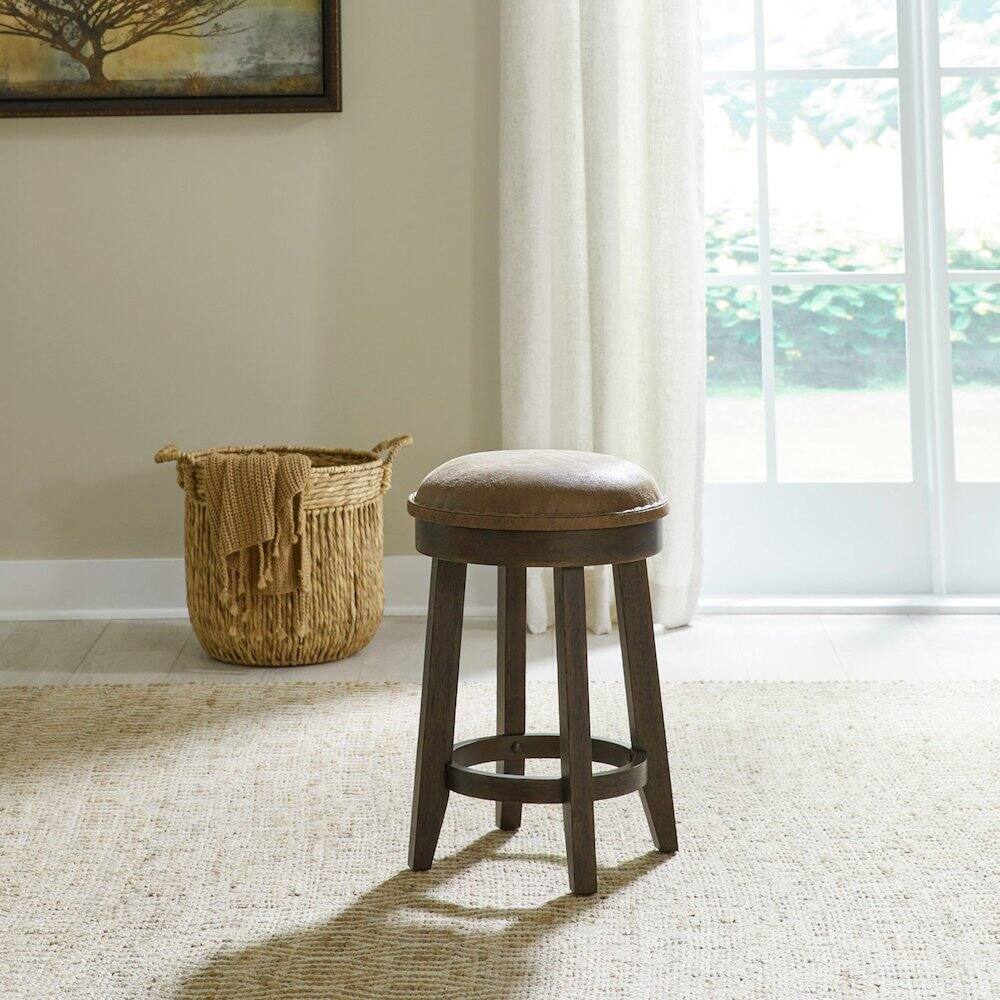 Alt View 2. Liberty Furniture Industries - Paradise Valley Upholstered Console Stool 25" Height - Saddle Brown Oak Wood - Saddle Brown.