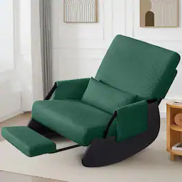 KERDOM - Corduroy Rocking Chair with Footrest, Cover Washable, Upholstered Cradle Armchair Nap Recliner Glider Chair with Ottoman - Green