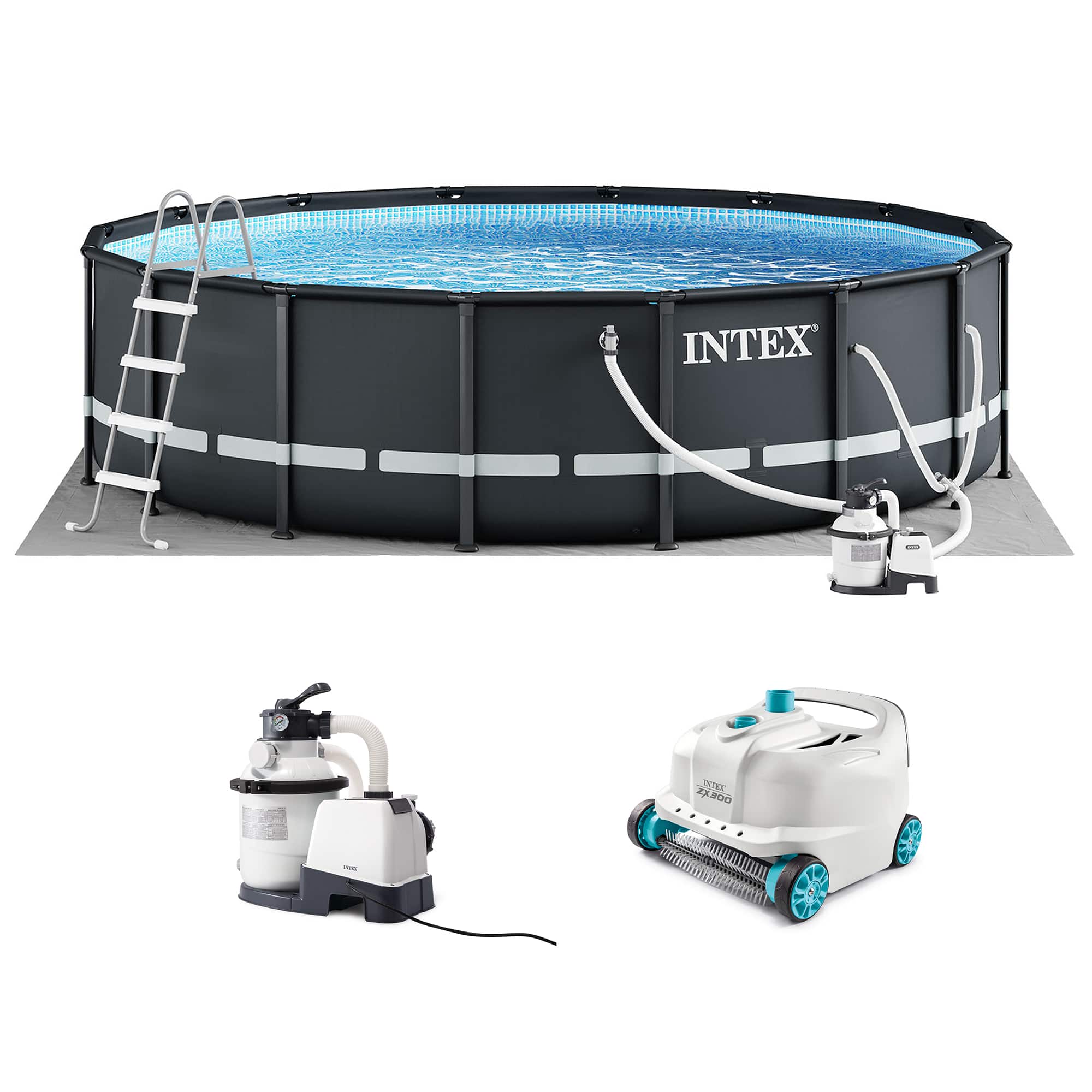 Intex - Ultra XTR 16ft x 48in Round Above Ground Pool Set w/ Pump & Robot Vacuum