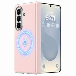 Dteck - For Samsung Galaxy Z Fold 7 Shockproof Skin-Friendly Leather Back Magnetic Case With Hinge Protection Cover - Pink