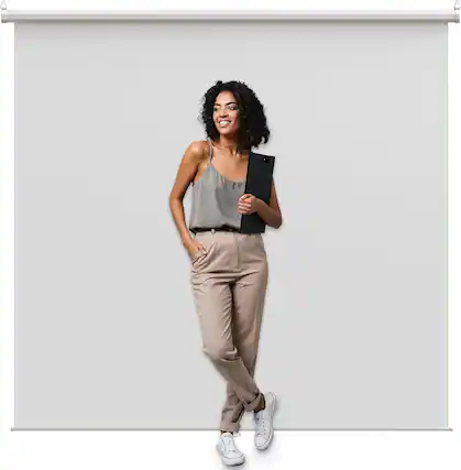 Front. KHOMO GEAR - White Backdrop 84 x 84 in – XL Pull-Down Screen with White Case for Zoom, Photos & Video.