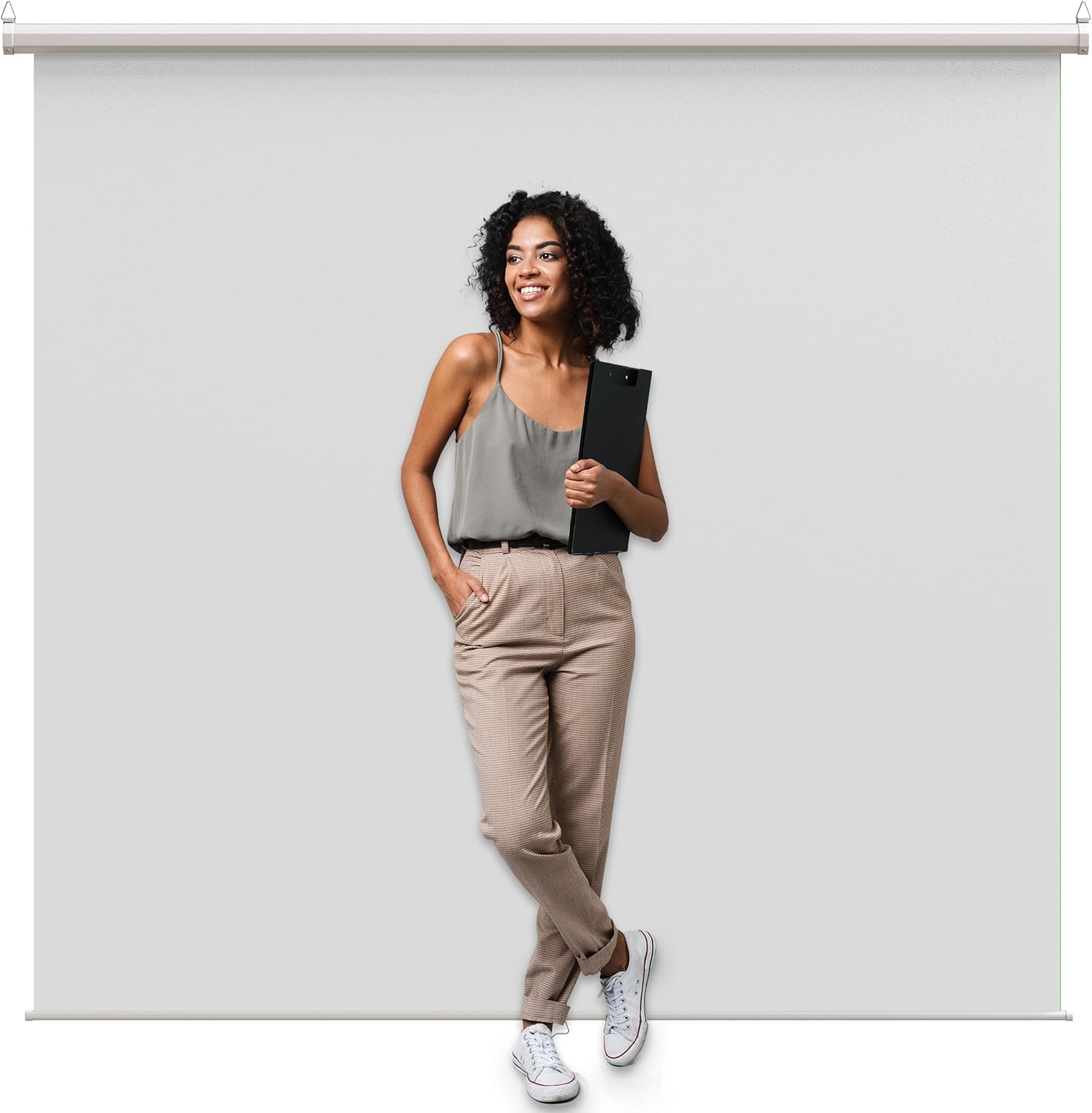 KHOMO GEAR - White Backdrop 84 x 84 in – XL Pull-Down Screen with White Case for Zoom, Photos & Video